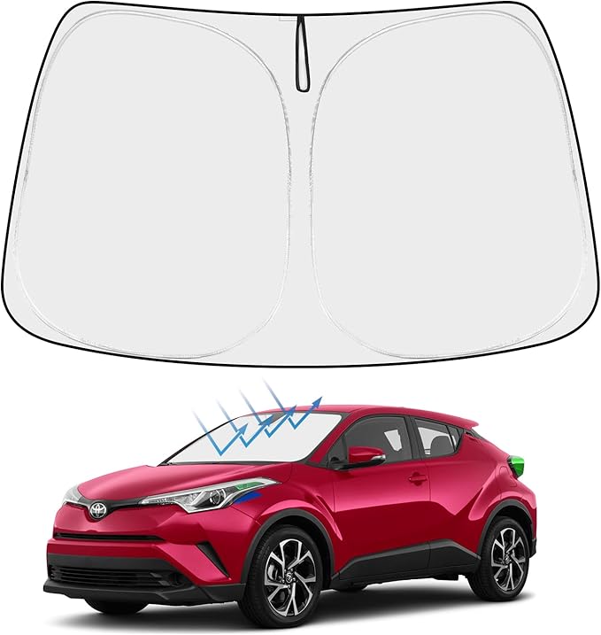 Proadsy 2025 Upgrade Windshield Sun Shade Custom Fit Toyota CHR 2018-2024 2025 4-Layer Foldable Front Sunshade Protector Sun Visor Blocks UV Rays Keep Car Cooler