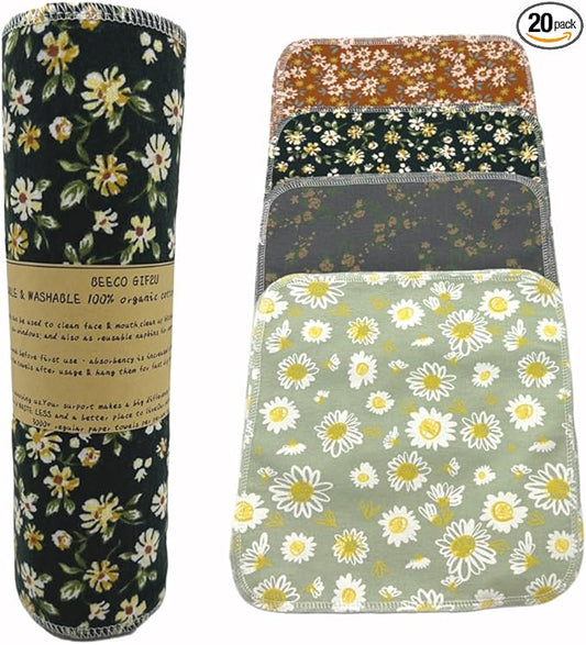 Reusable Paper Towel Rolls 20 Pack,Washable Napkin Cloth Value Set of 4 Colors 20 Pack of Paperless Towel-100% Cotton, Super Soft, Absorbent Made to Last (Sunflower)