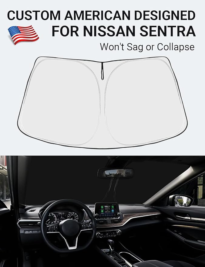 Proadsy Windshield Sun Shade for Nissan Sentra 2025 2024 2023 2022 2021 2020 Custom Fit S, SV, SR, Sedan Accessories Foldable Sunshde Protector Blocks UV Rays Keep Car Cooler