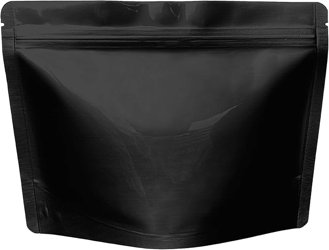 50 Pack 7.5 Mil Black Mylar Stand Up Bags - 8.5x6.5 Inches Resealable Smell Proof Zipper Pouch Bag withstand Hot Water - Heat Sealable Foil Packaging Pouches for Food Storage - Glossy Black