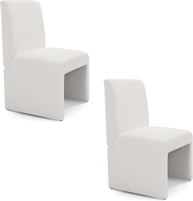 Upholstered Dining Chairs Set of 2 Modern Kitchen & Dining Room Chairs Linen Fabric Dining Chairs with Wooden Frame, White