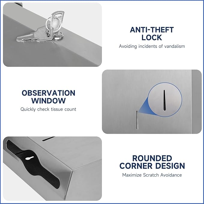 AIKE 400 Sheets Stainless Steel Multifold Commercial Wall Mount Paper Towel Dispenser, with Lock, Brushed AK5181 (Folded Size 10.6"x3.9" or Smaller)