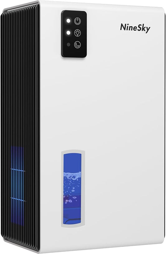 NineSky Dehumidifiers for Home, 95 OZ Water Tank, (1000 sq.ft) Dehumidifiers for Bathroom Bedroom Basement with Auto Shut Off,7 Colors LED Light(White)