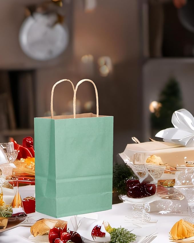 qiqee 32-Packs Light Blue Paper Gift Bags with Handles Bulk 8.26"×6"×3.15" Small Size Gift Bags Multiple Uses（Small Size）