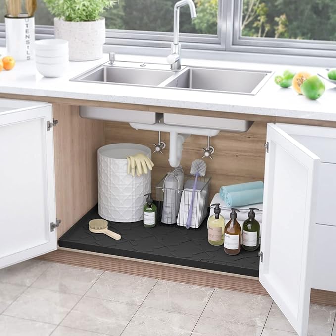 SIKADEER 40" x 19" Under Sink Mat Waterproof, Silicone Mat Kitchen Drawer Shelf and Cabinet Liner, Sink Protector for Kitchen Organizers and Storage, Boot Tray Pet Food Mats