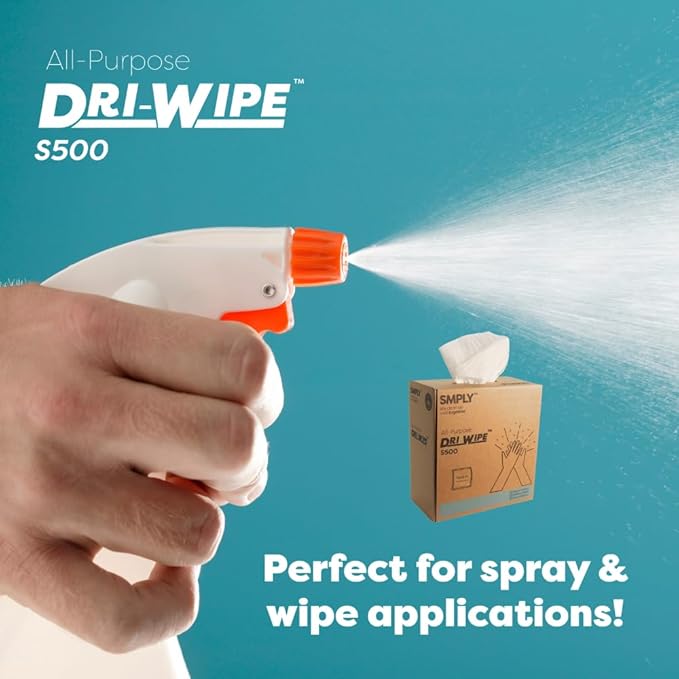 Dri-Wipe S500 by SMPLY Brands – All-Purpose Disposable Wipes, 176-Count, Strong Alternative to Shop Towels & Paper Towels, 8" x 12" Center-Pull Sheets