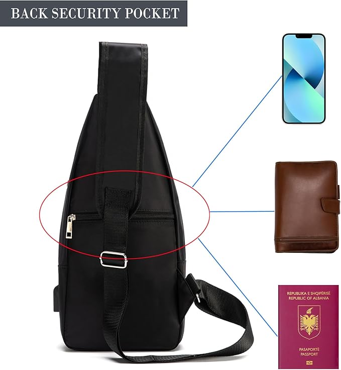 Seoky Rop Men Women Sling Backpack Nylon Water Resistant Shoulder Chest Crossbody Sling Bag with USB Charging Port