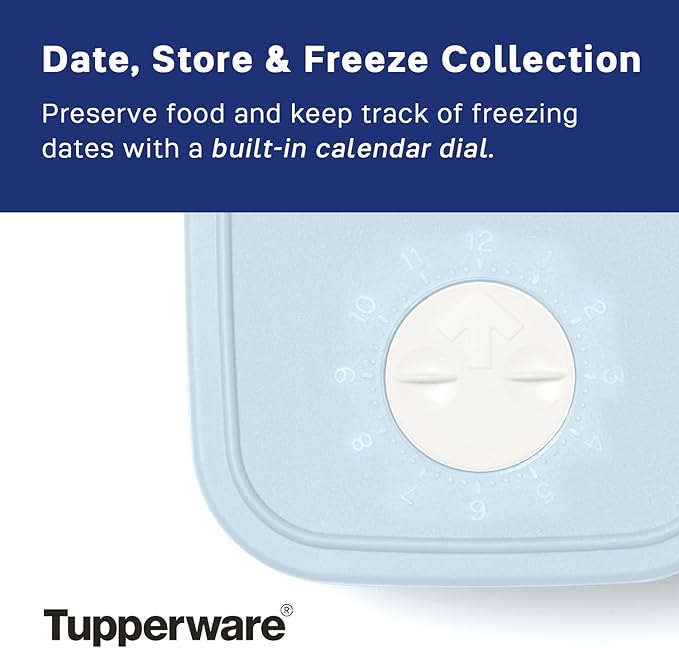Tupperware Date, Store & Freeze Collection 6 Piece Food Storage Container Set, Dishwasher Safe and BPA Free (6 Containers, 6 Lids)