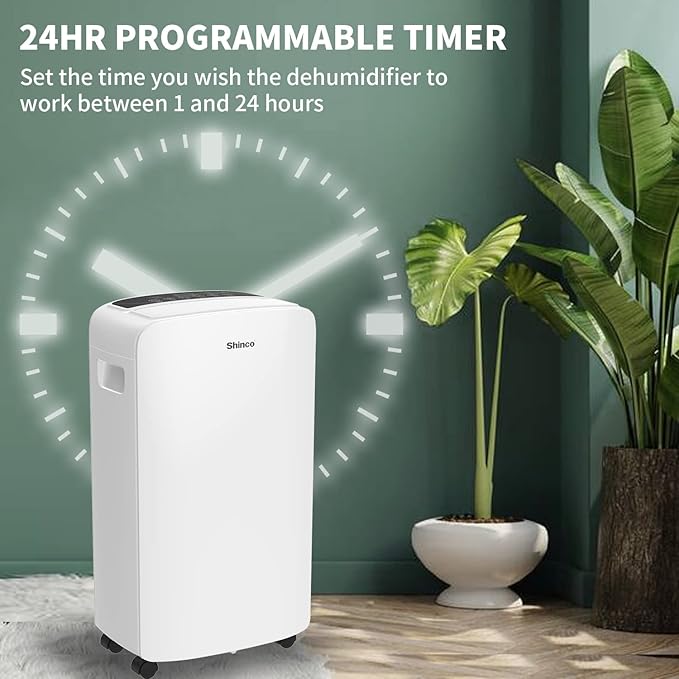 Shinco 40 Pints Dehumidifier for Home and Basements, 2000 Sq.Ft Dehumidifiers with Drain Hose, Auto or Manual Drainage, Auto Defrost, Quietly Remove Moisture, Intelligent Humidity Control, 24HR Timer
