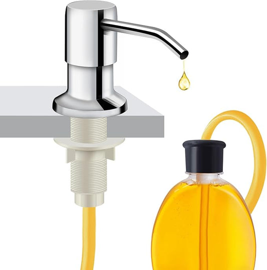 Soap Dispenser for Kitchen Sink and Extension Tube Kit, Stainless Steel Countertop SoapDispenser with 47 Inches Tube Connects Directly to Soap Bottle, Hand and Dish Soap Dispenser Pump （Chrome）
