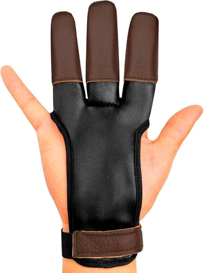 KESHES Archery Glove - Three Finger Tab with Durable Leather Finger Protector for Recurve & Longbow Bows - Comfortable Guard for Men, Women, & Youth - Ideal for Archery Hunting & Target Practice