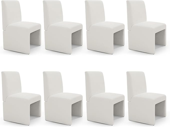 Upholstered Dining Chairs Set of 8 Modern Kitchen & Dining Room Chairs Linen Fabric Dining Chairs with Wooden Frame, White