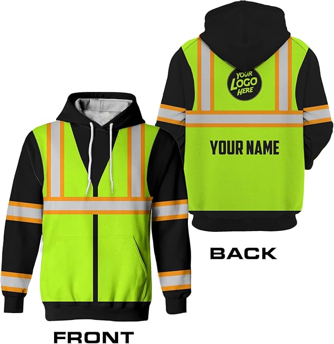 Matedecor High Visibility Hi Vis Hoodie for Men - Jobs Collection Custom Name Class 3 Reflective Safety Workwear