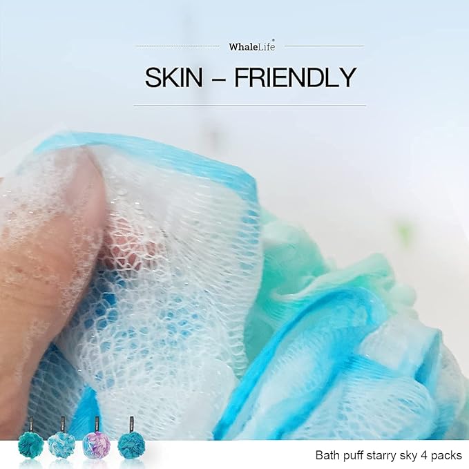 Loofah Sponge Bath Sponge for Women Men 4 Pack (Blue Conbine)