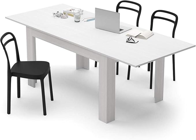 Mobili Fiver, Easy, Extendable Dining Table, 55.1(86.6) x35.4 in, Ashwood White, Made in Italy