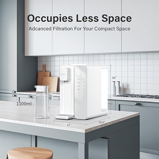 Ecoviva Mate 4 Countertop Reverse Osmosis Water Filter System with UV, BPA Free, 7-Stage Filter, Pure to Drain 3:1, Instant-Hot, Indoor No Installation, Meet NSF/ANSI 58 Desktop Water Purifier