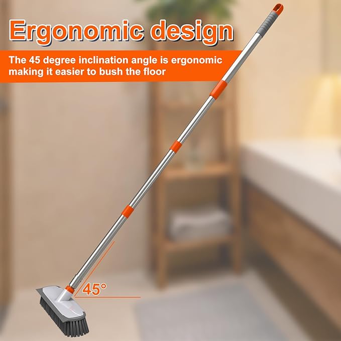 BITOPE 55" Deck Brush Long Handle Scrub Brush with Stiff Bristle 2 in 1 Heavy Duty Floor Scrubber Brush for Cleaning Floor Garage Bathroom Kitchen Wall Patio Concrete Balcony