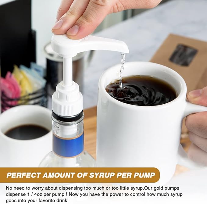 8 Packs Black Coffee Syrup Pump Dispenser, Compatible with 25.4 Oz/750ml Bottles, Great for Home & Coffee Bar Drinking Mixes, Tea, Beverage, Cocktails, Plus Spoons(5.23")