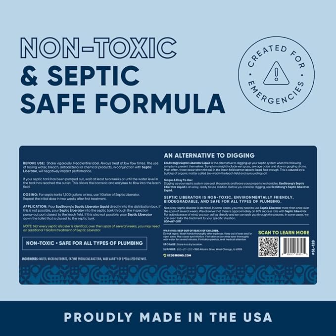 Septic Tank Shock Treatment | Bio Enzyme Septic Safe |Clears Leach & Drain Fields, Dissolves Organic Solids, Grease, Hair - Drain Deodorizer (128 OZ)