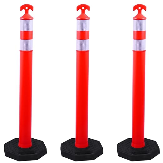 OrangeStar 3 Pack 42 Inch Traffic Cones with Heavy Duty Rubber Base – Reflective Orange Safety Delineators for Road Construction, Parking Lots & Crowd Control, 42" Tall