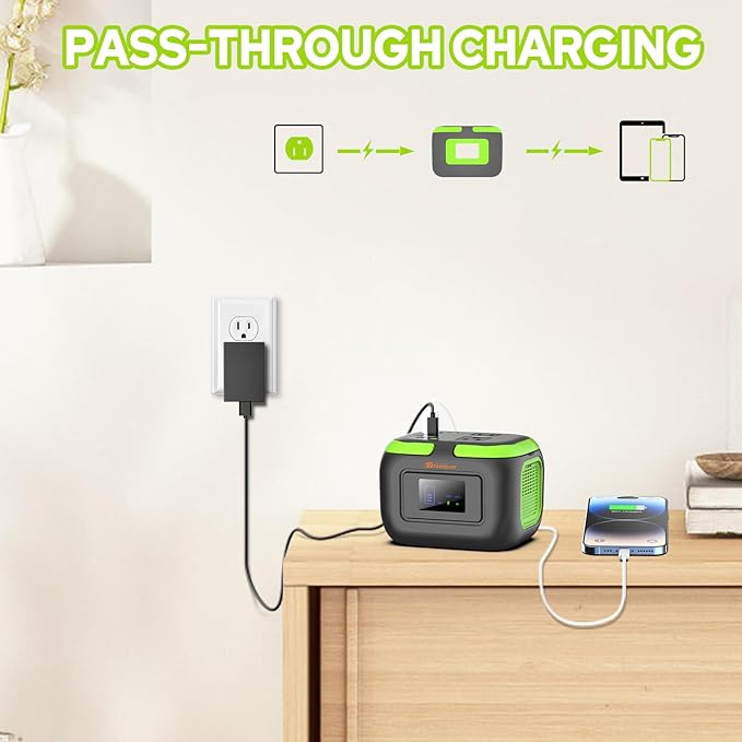 Portable Power Station with Foldable Solar Charger, 110V Solar Power Bank with AC Outlet, Camping Battery Bank with USB C for Outdoor Smart Device RV Travel Hiking Fishing Power Outage Backup