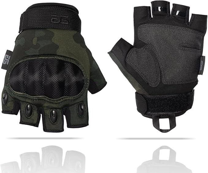 Glove Station- Fingerless Knuckle Tactical Gloves for Men - Motorcycle Gloves for Tactical Shooting, Airsoft, Hunting, Police Work and Hiking