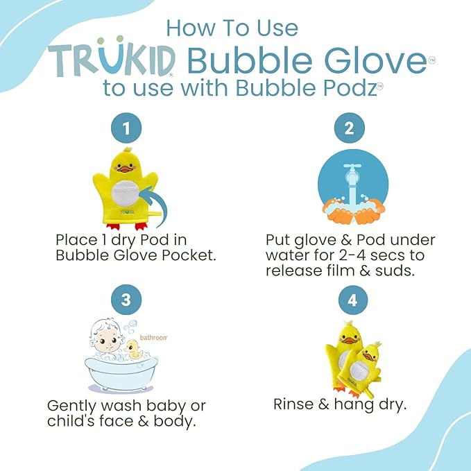 TruKid Lavender Bubble Podz & BubbleGlove Set – Bubble Bath Pods with 2 Wash Gloves for a Calming Bath Routine