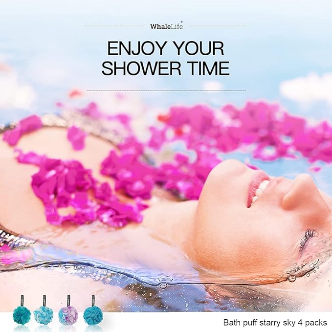 Loofah Sponge Bath Sponge for Women Men 4 Pack (Blue Conbine)