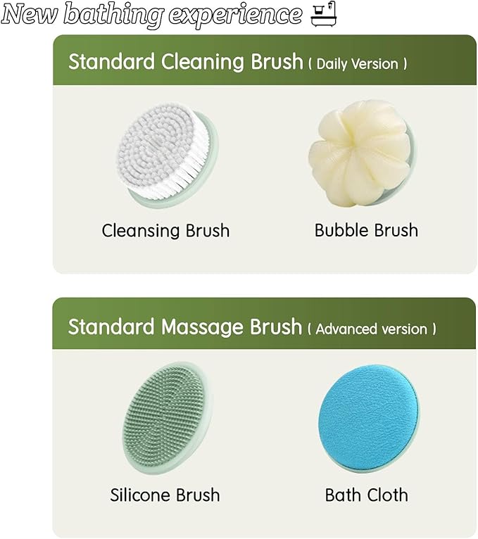 Rechargeable Electric Body & Back Scrubber Brush – Waterproof Spinning Bath Brush with Dual Long Handles & 5 Replaceable Heads for Deep Cleansing, Exfoliating & Massage