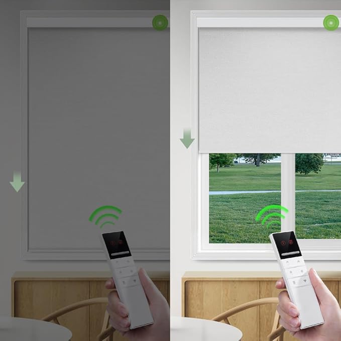ZSHINE Motorized Blackout Window Blinds Customize Width (23-95 Inches) Remote Control Wireless and Rechargeable Roller Shades Blinds for Windows, Home, Office, Hotel, Club, Restaurant(82010G)