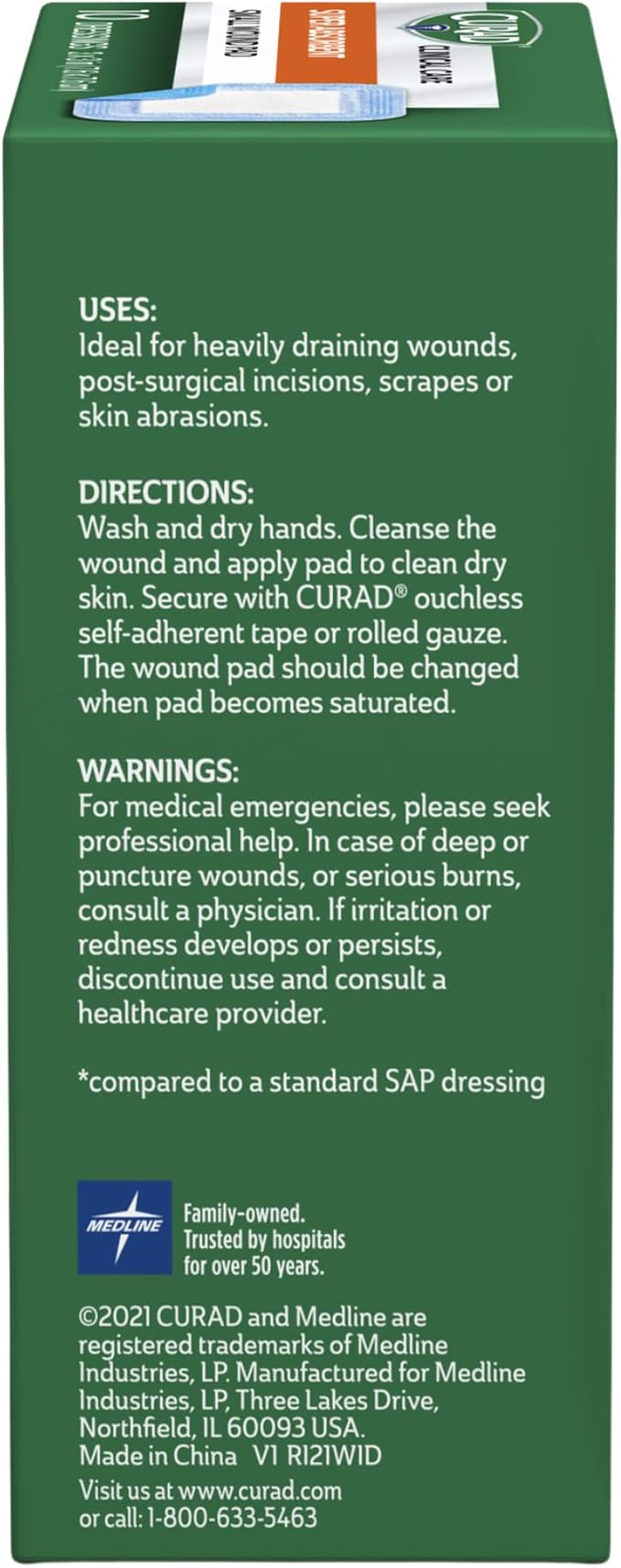 Curad Super Absorbent Wound Pad, Medium, 4" x 4", 10 Count, 24 Pack