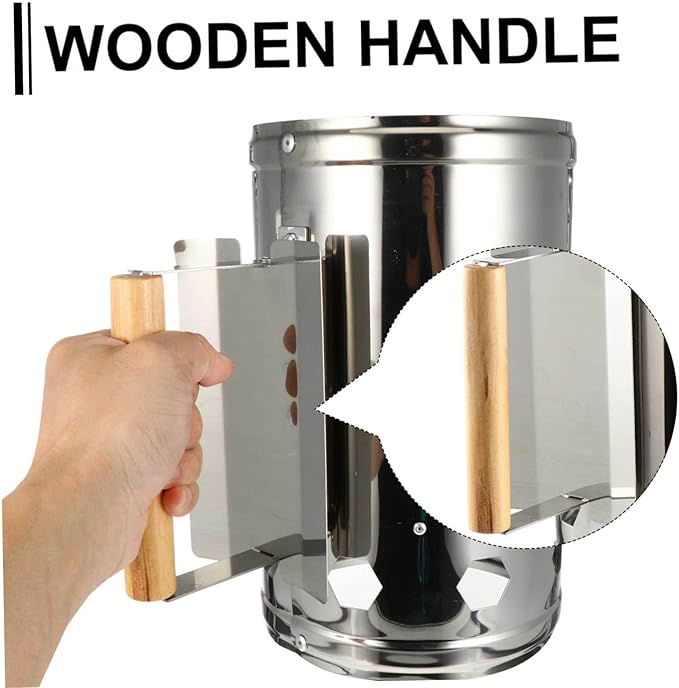 Outdoor Charcoal Chimney Starter Barrel with Heat-Resistant Wooden Handle BBQ Fire Starter for Quick Ignition Suitable for Grilling Camping Tailgate and Outdoor Cooking