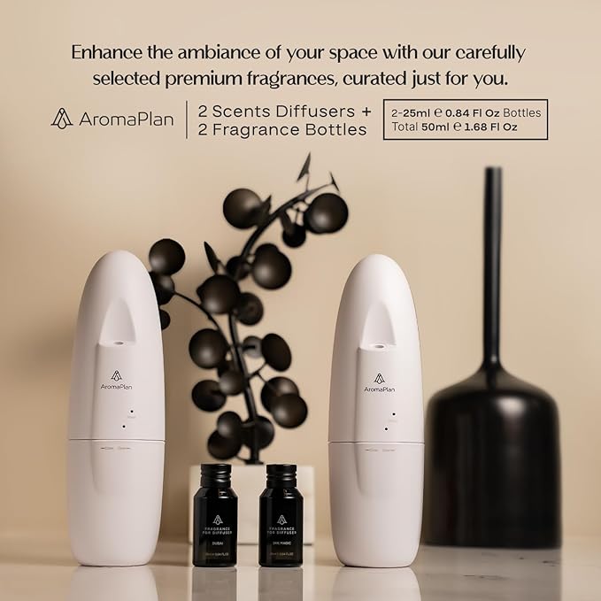AromaPlan 5 Star Collection 2025 Plug in Waterless Diffuser (2 Fragrances Included)-Cold Air & Waterless Diffusers for Home & Office- Silent Wall Diffuser Plug in (2 Devices +2 Scents)