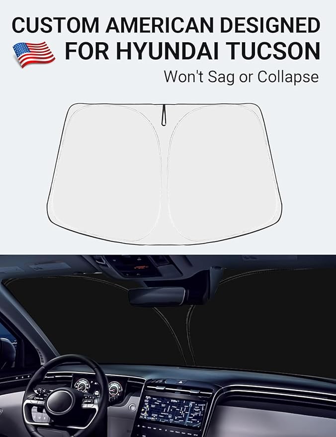 Proadsy 2025 Upgrade Windshield Sun Shade Custom Fit Hyundai Tucson 2016-2021 4-Layer Foldable Front Sunshade Protector Sun Visor Blocks UV Rays Keep Car Cooler Accessories
