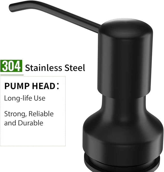 Soap Dispenser for Kitchen Sink, Kitchen Sink Soap Dispenser with 17 OZ Bottle, Refill from The Top Bar, Longer Threaded Shaft Shank, Wide Pump Head Base (Black)