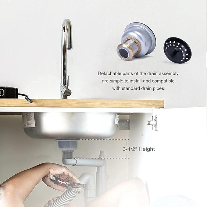 3-1/2 Deep Cup Kitchen Sink Drain Assembly, 304 Stainless Steel Construction With Fixed Post Basket and Long Extended Shank/CAS Approved and Matte Black Finish