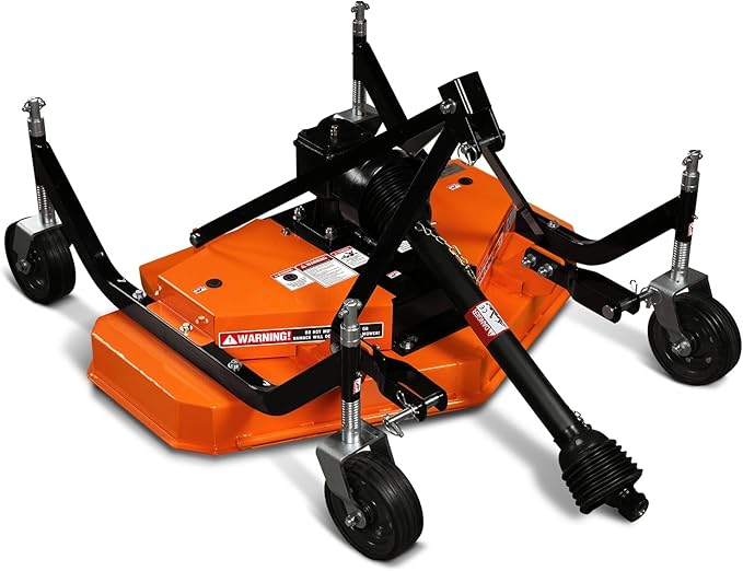 3 Point PTO 48'' Working Width Finish Mower Attachment for 18-50hp Tractor, Category 1 Hitch, 4-Tires, 0.4'' - 4.5'' Adjustable Cutting Height, Model FM120