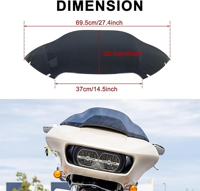 PSLER 8" Wave Windshield Wind Splitter - Road Glide Windshield Motorcycle Accessories for Touring Road Glide FLTR(Smoke)