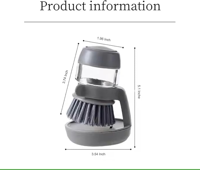 Soap Dispenser Palm Dish Brush with Storage Bracket – Drainage Base, Easy-to-Clean Kitchen Utensil Cleaner | Includes Extra Soft Bristle Brush (Gray&Green)