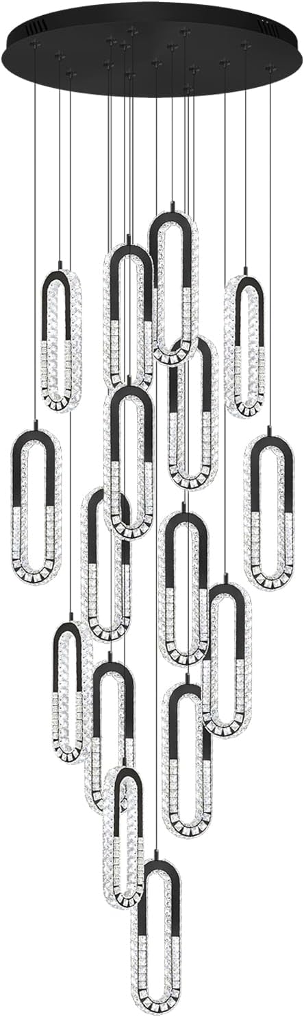 Large Staircase Crystal Chandeliers 16-Light Modern foyers Entrance 150" Long Chandeliers for High Ceilings Dimmable 2700K-6000K