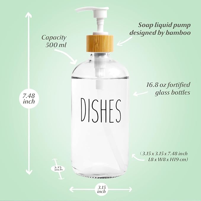 Clear Glass Soap Dispenser Set with Tray, Transparent Dish and Hand Soap Dispenser Set, Refillable Reusable Apothecary Soap Pump Dispenser Bottles for Bathroom and Kitchen