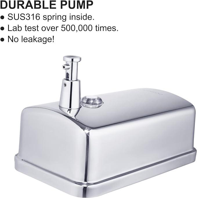 Commercial Soap Dispenser Wall Mount Stainless Steel Manual Liquid Pump Rust-Proof Leak Free for Bathroom (37 fl.oz./1100ml)