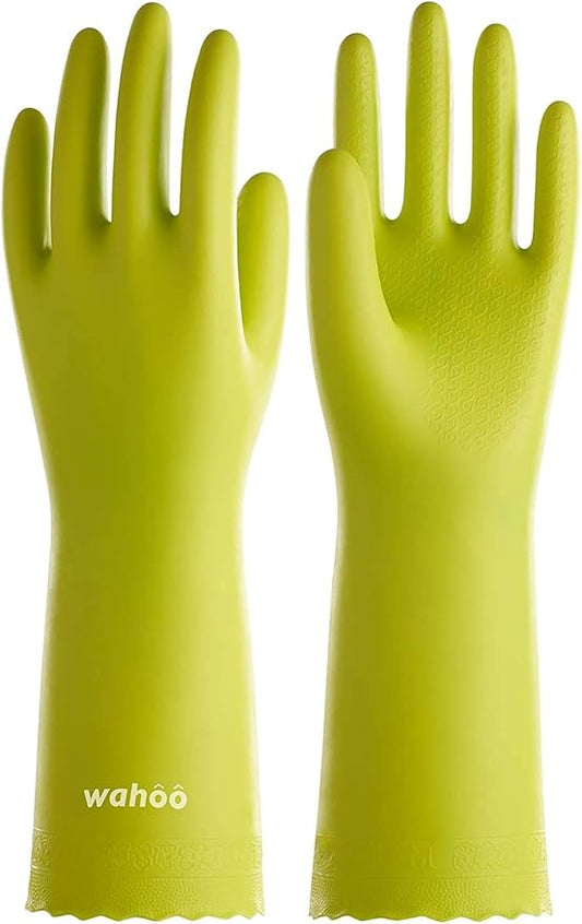 LANON wahoo Skin-Friendly Cleaning Gloves, Dishwashing Kitchen Gloves with Cotton Flocked Liner, Reusable, Non-Slip, Bud Tender, Medium