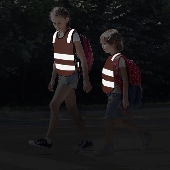 Geyoga 10 Pcs Kids Reflective Vest Bulk Visibility Child Safety Construction Vest Toddler Protective Orange Clothes for Boys Girls Cycling Walking Skiing Skateboarding Runner