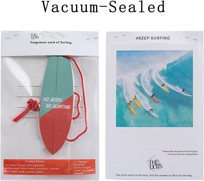 THEDOTS Series 15 Pack Frosted Ebony Surfboard Hanging Car Air Fresheners, Detachable Message Cards with Surfing Art, Long-lasting Scent for Car & Home