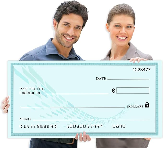 Giant Reusable Dry Erase Check 30x16 Inch - Large Presentation Board for Fundraisers & Awards | Oversized Donation Sign with 2 Markers (Green)