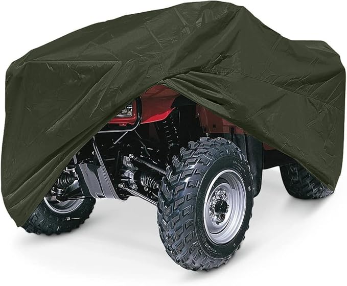 EliteShield Lightweight ATV Cover, Weatherproof Quad Four Wheeler Cover for Polaris Kawasaki Yamaha Suzuki Honda Arctic Cat Can-Am, Olive Drab Color fits ATVs, Garden Tractors up to 80" Long