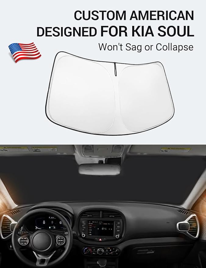 Proadsy 2025 Upgrade Windshield Sun Shade Custom Fit Kia Soul 2020-2024 2025 4-Layer Foldable Front Sunshade Protector Sun Visor Blocks UV Rays Keep Car Cooler