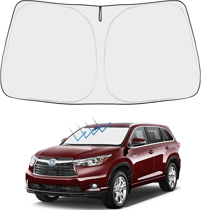 Proadsy 2025 Upgrade Windshield Sun Shade Custom Fit Highlander L LE XLE 2014-2019 4-Layer Foldable Front Sunshade Protector Sun Visor Blocks UV Rays Keep Car Cooler