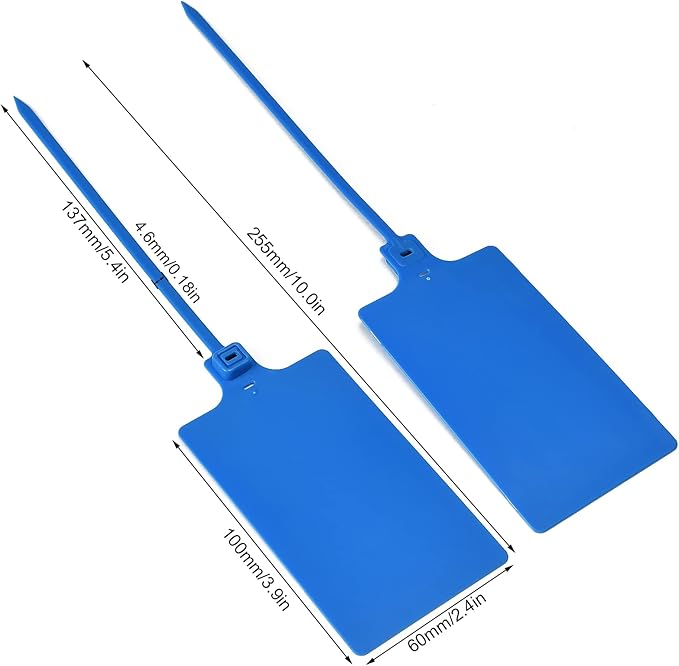 100 Blue Plastic Writable Shipping Tags - Large, Waterproof, Hanging Labels with One Permanent Marker Pen